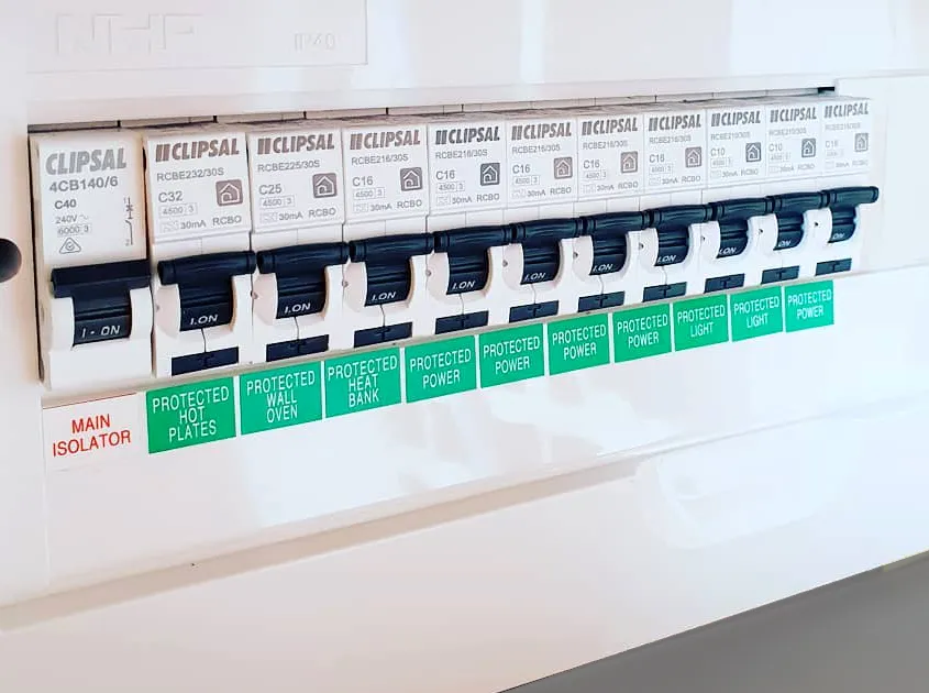 A new switchboard with labelled safety switches installed by KTM Solutions